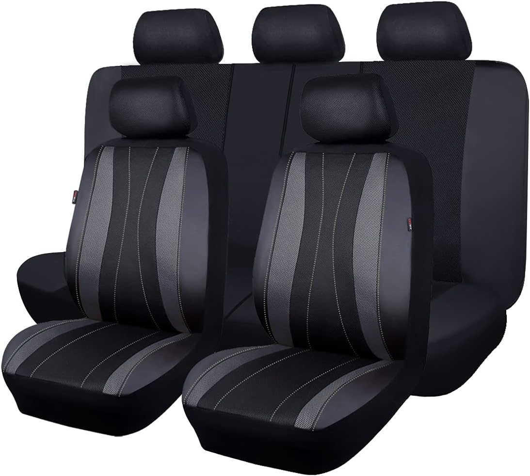 Faux Leather Mesh Car Seat Covers Full Set K114