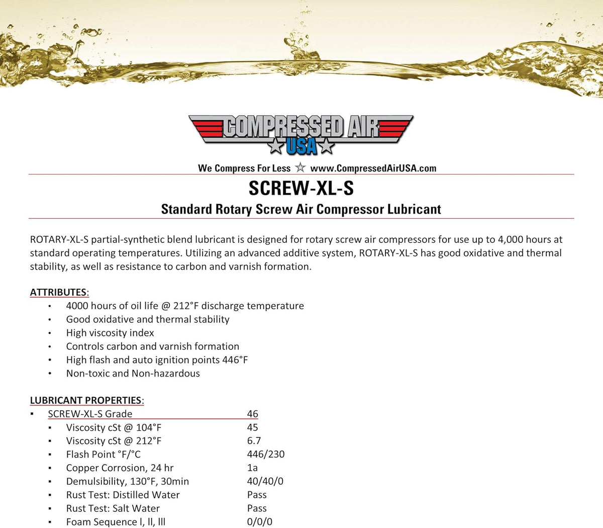 4000 Hour Rotary Screw Air Compressor Lubricating Oil (1 Gallon) Pack of 2 K77493