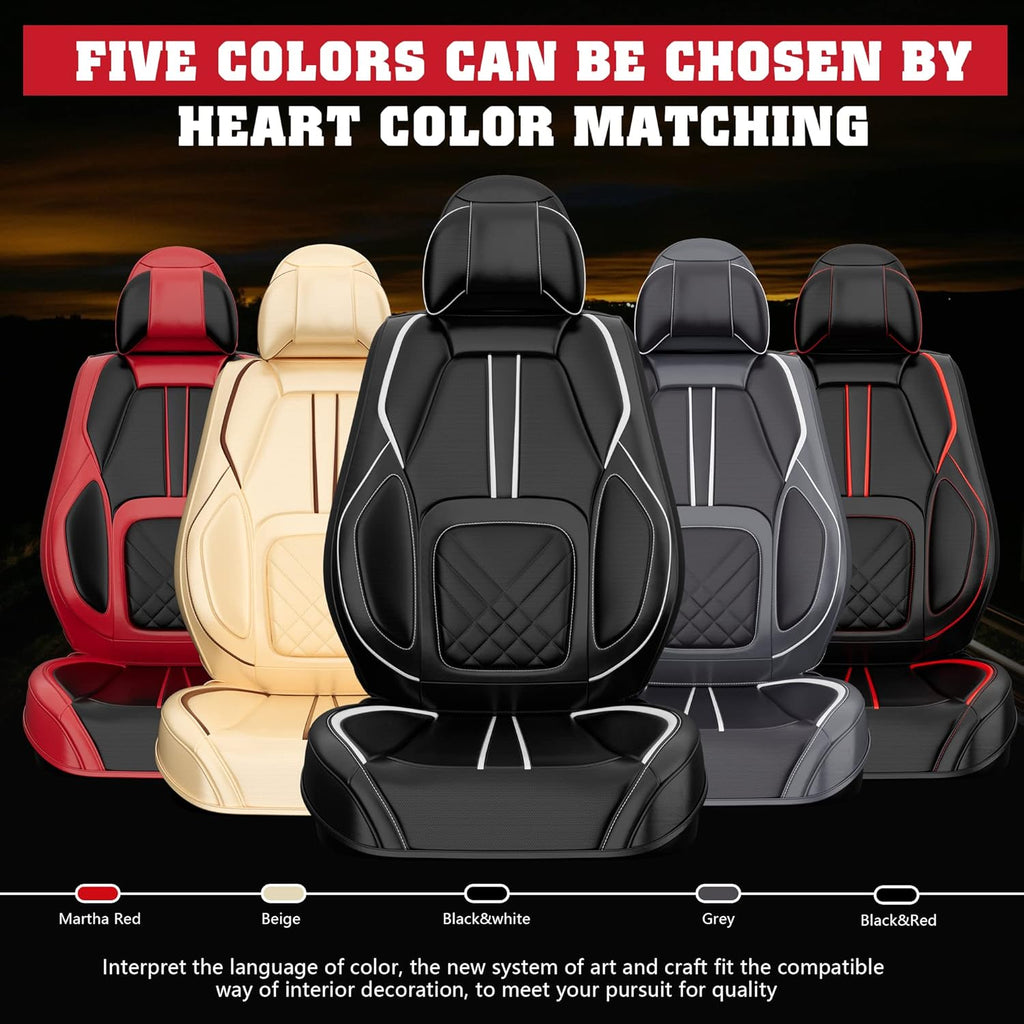 5PCS Water Proof Nappa Leather Car Seat Covers (Full Set, Black&White) U7406