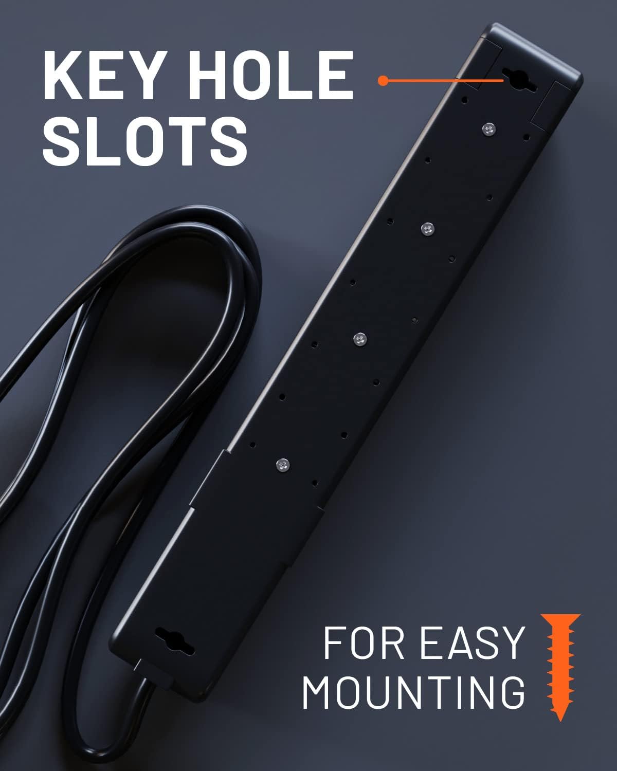Rotating Outlet Surge Protector 2 Pack with 8 Outlets, Flat Plug, Long Cord, Black C29203