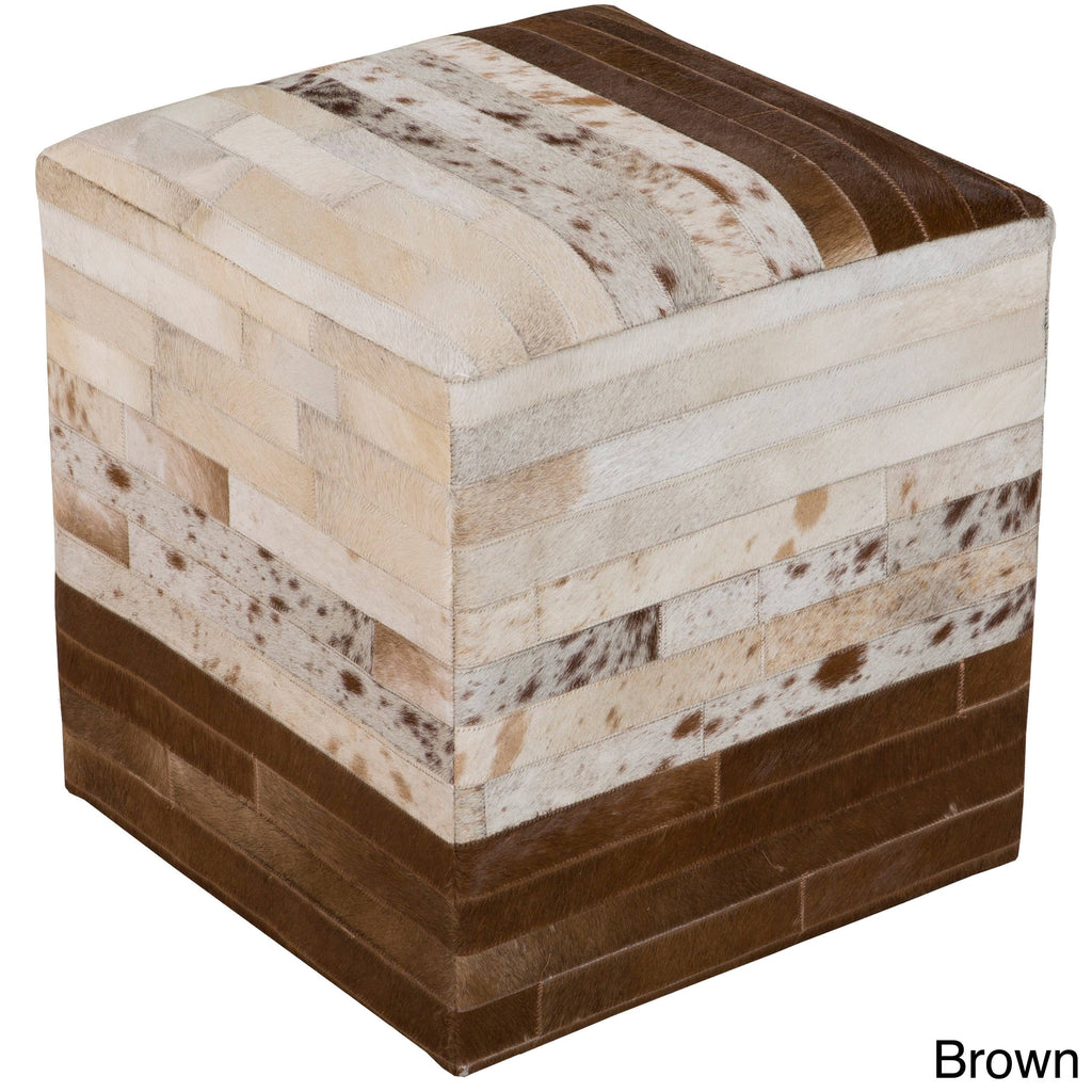 Leather Cowhide Cube Pouf Ottoman F4901