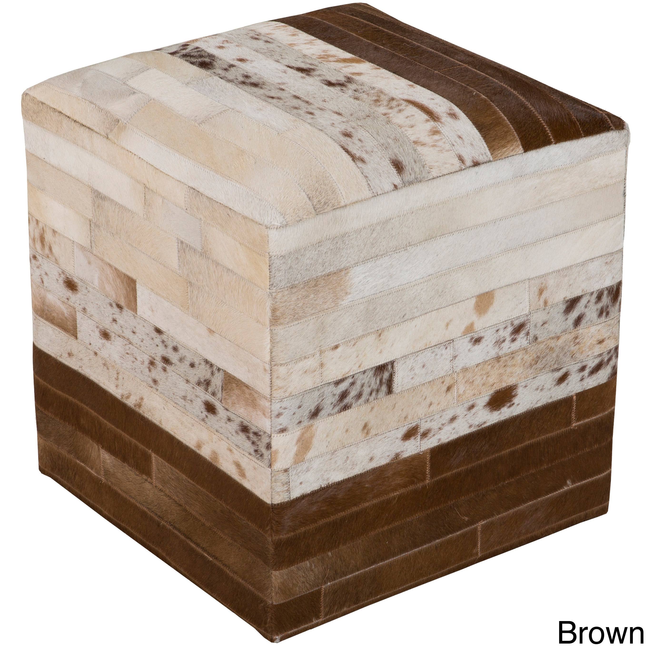 Leather Cowhide Cube Pouf Ottoman F4901