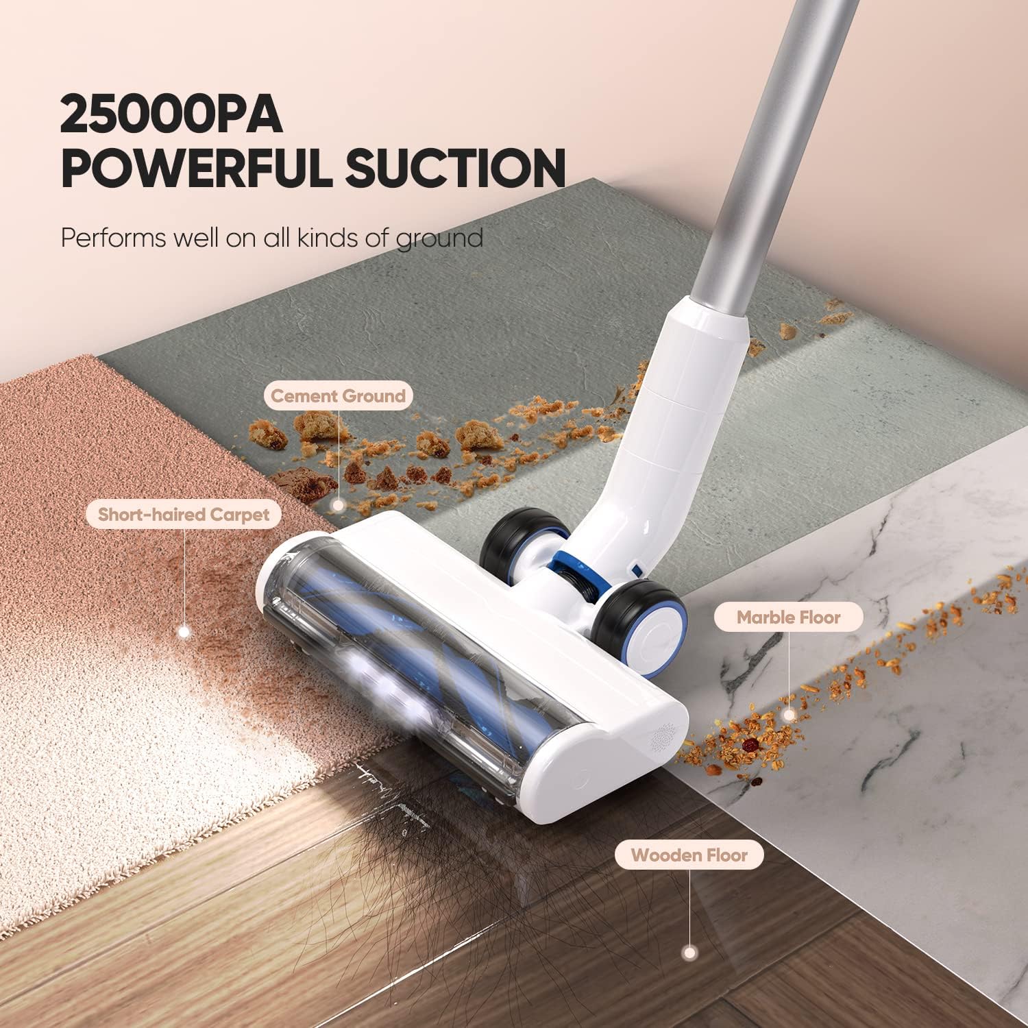 Cordless Stick Vacuum Cleaner 25KPa 320W 60mins Detachable Battery LED Headlights P383469