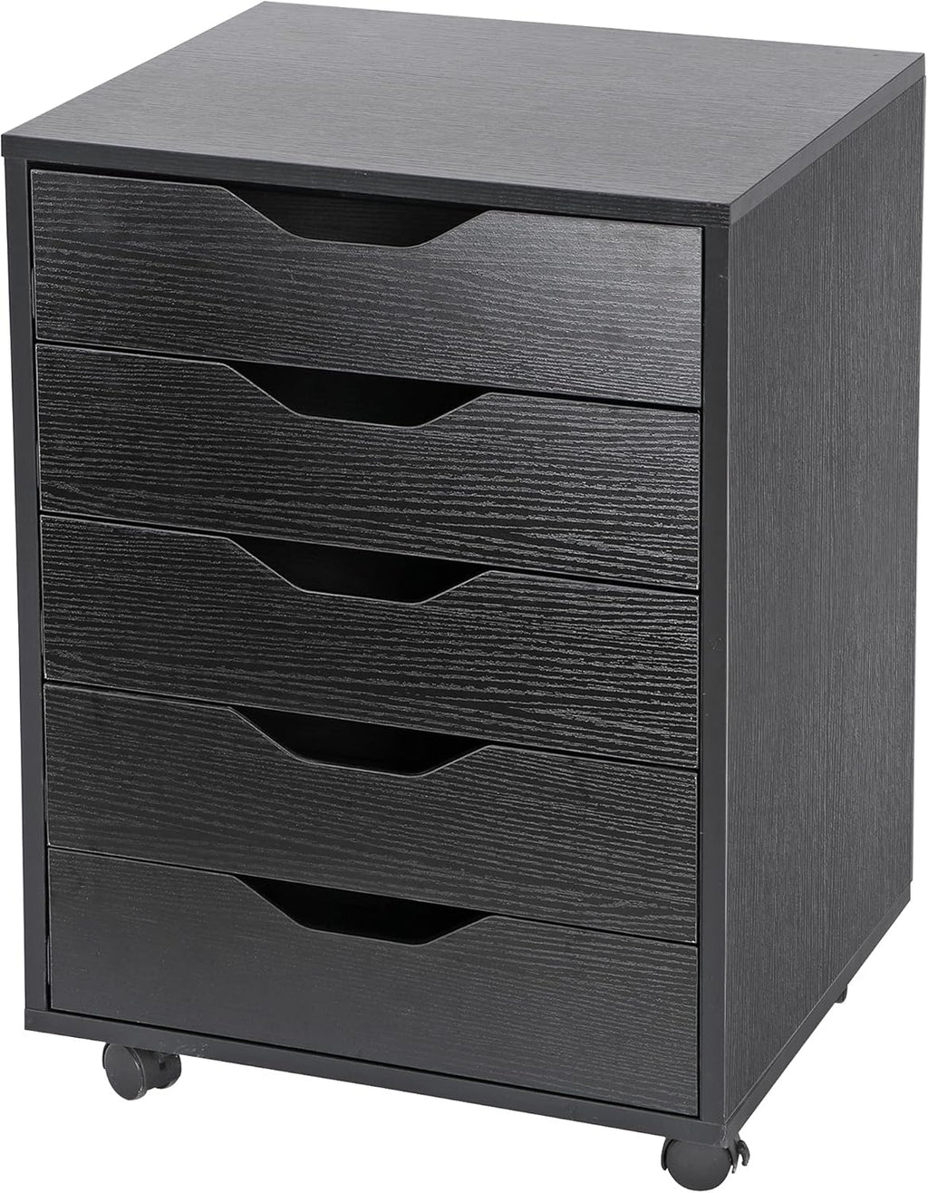 Black 5 Drawer Mobile Wood Filing Cabinet with Lockable Casters X7968