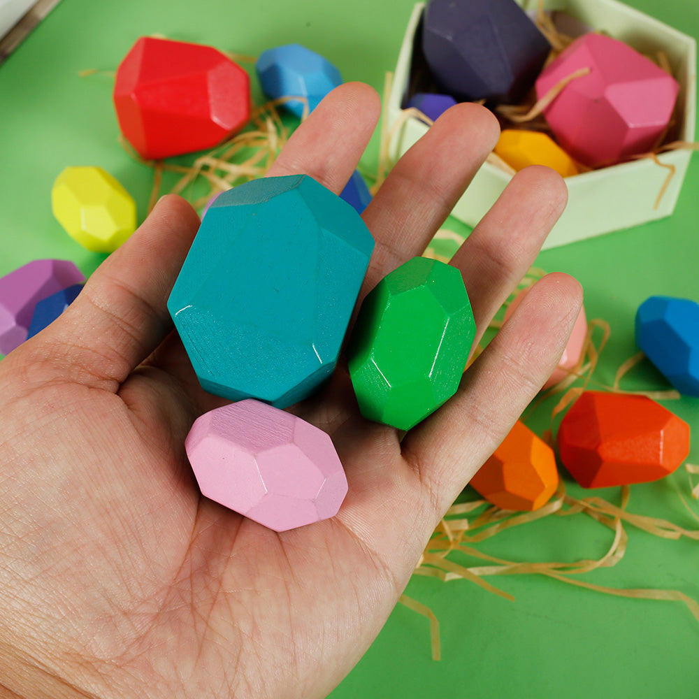 Kids Wooden Colored Balancing Stone Stacking Building Block Toy Y222