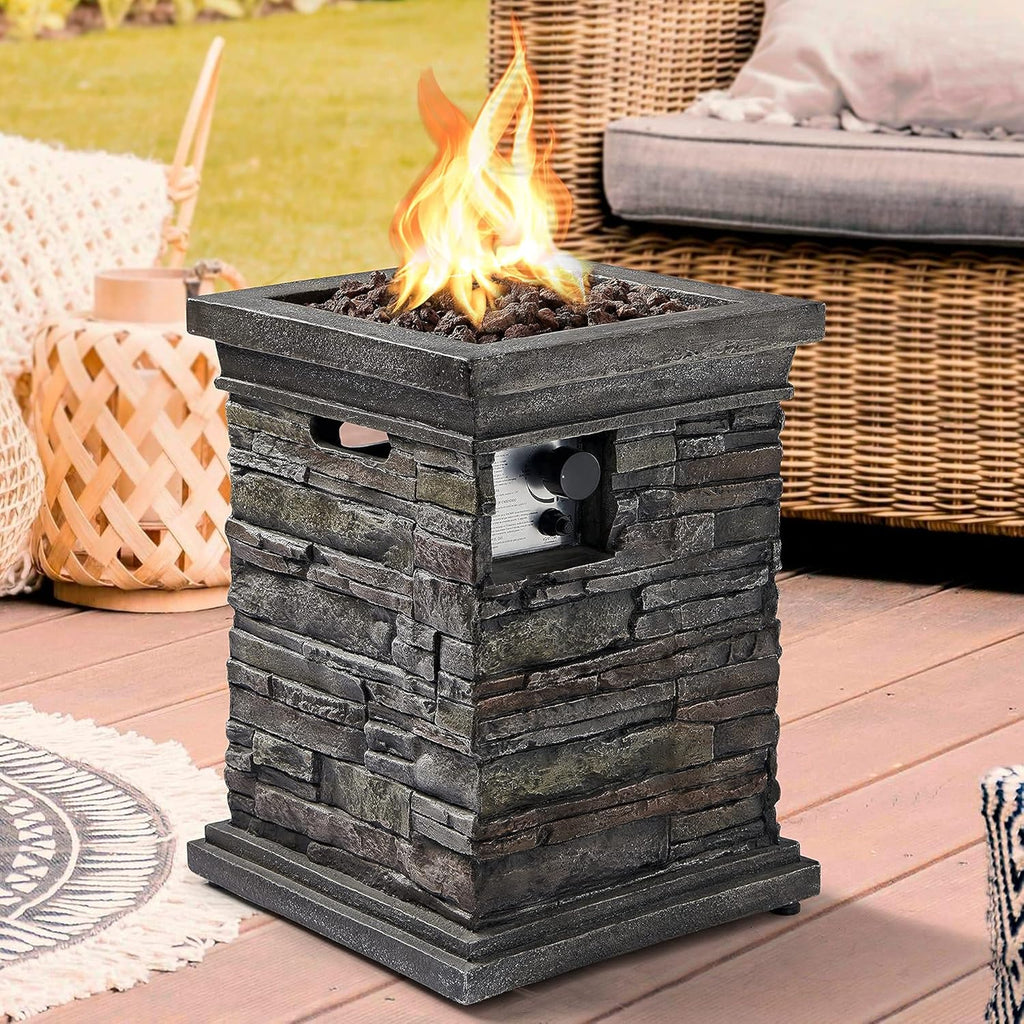 Square Propane Gas Fire Pit Table with Lava Rocks and PVC Cover U17219