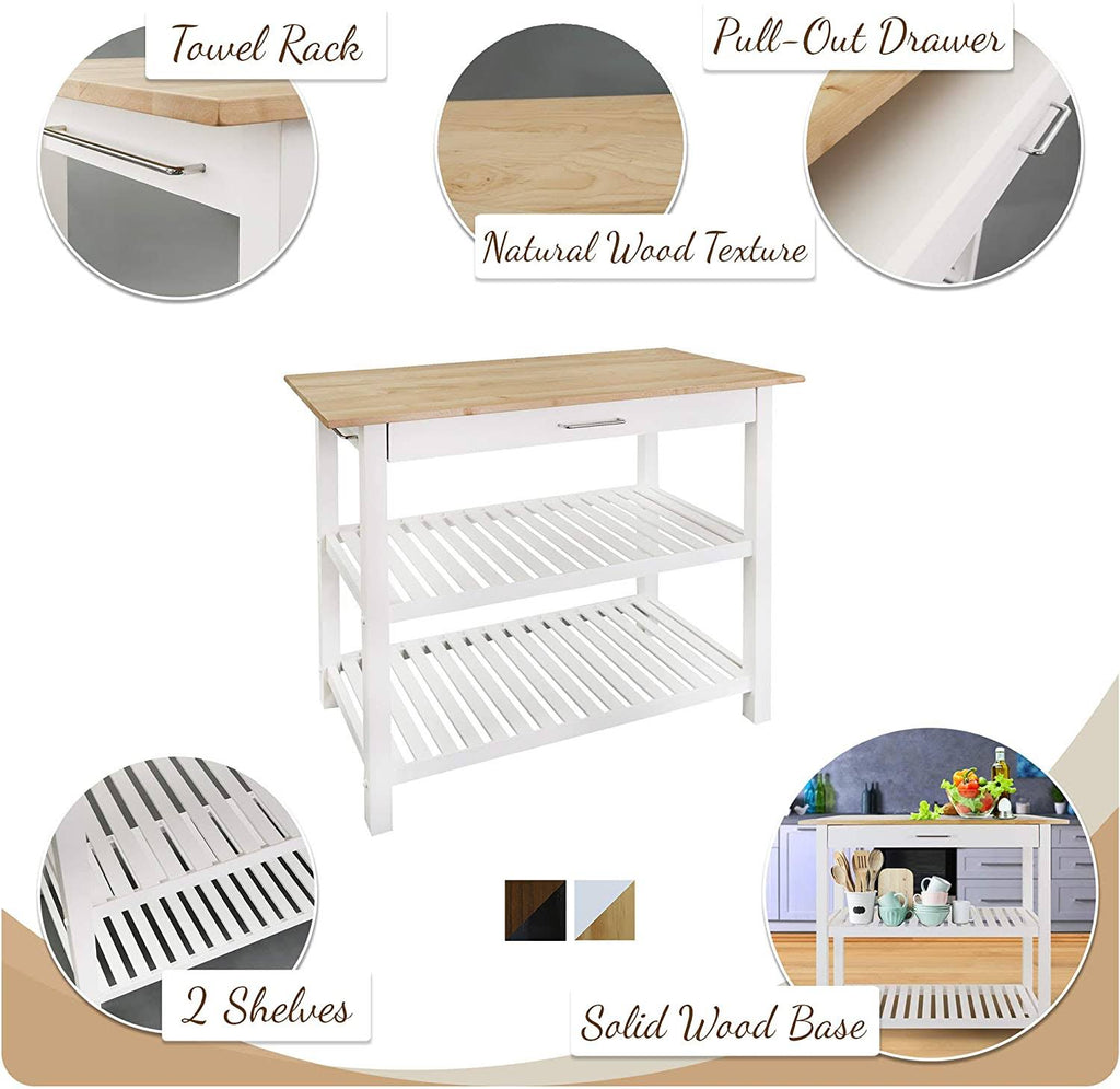 Natural/White Kitchen Island with Solid American Hardwood Top S6991