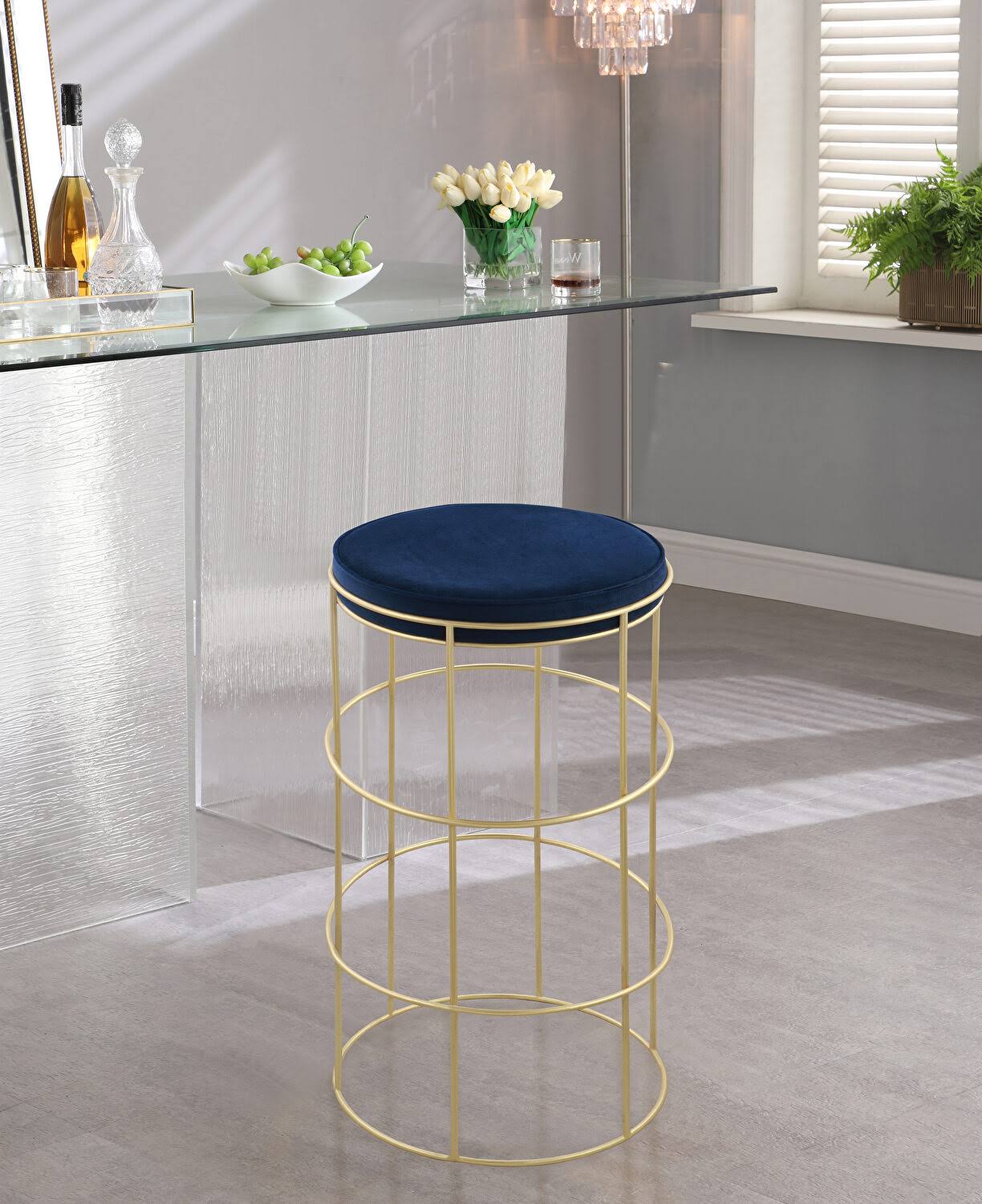 Navy Velvet Counter Stool U49205