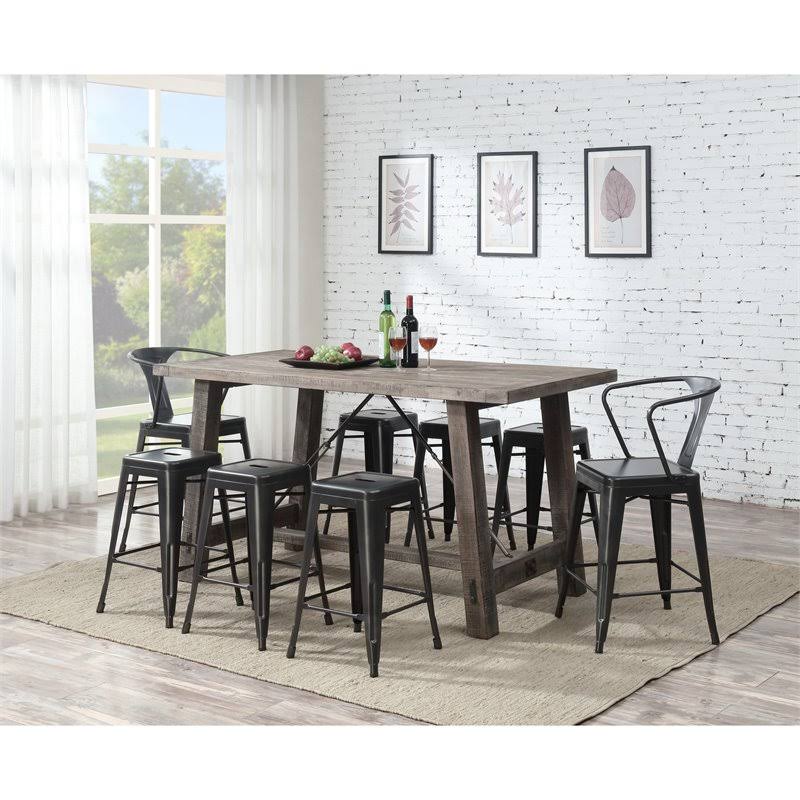 Charcoal 24x22 Bar Stool with Solid Metal Seat Back and Legs - Set of Two F878818
