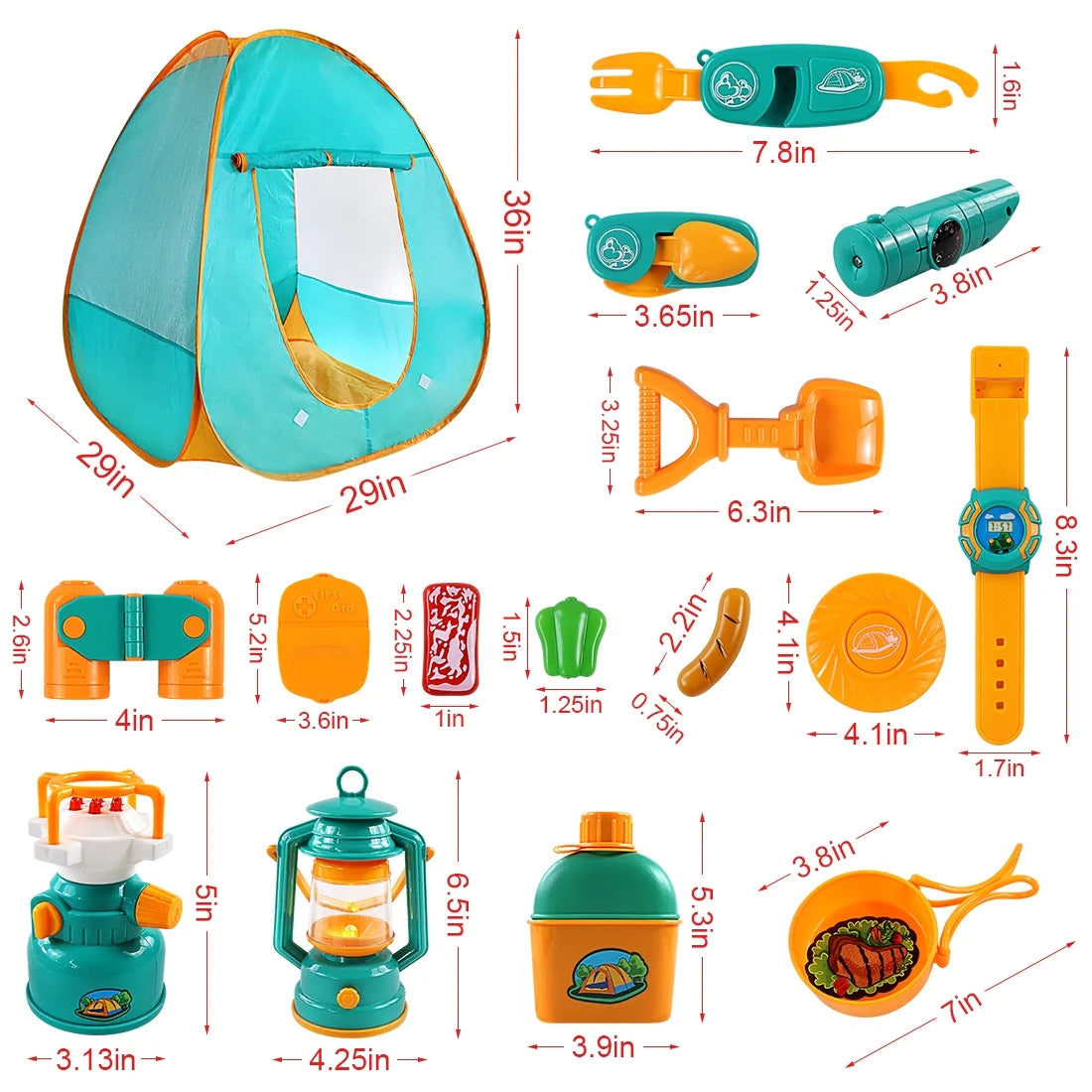 Kids Camping Play Tent Gear Set with Pretend Equipment Tool Toys J472