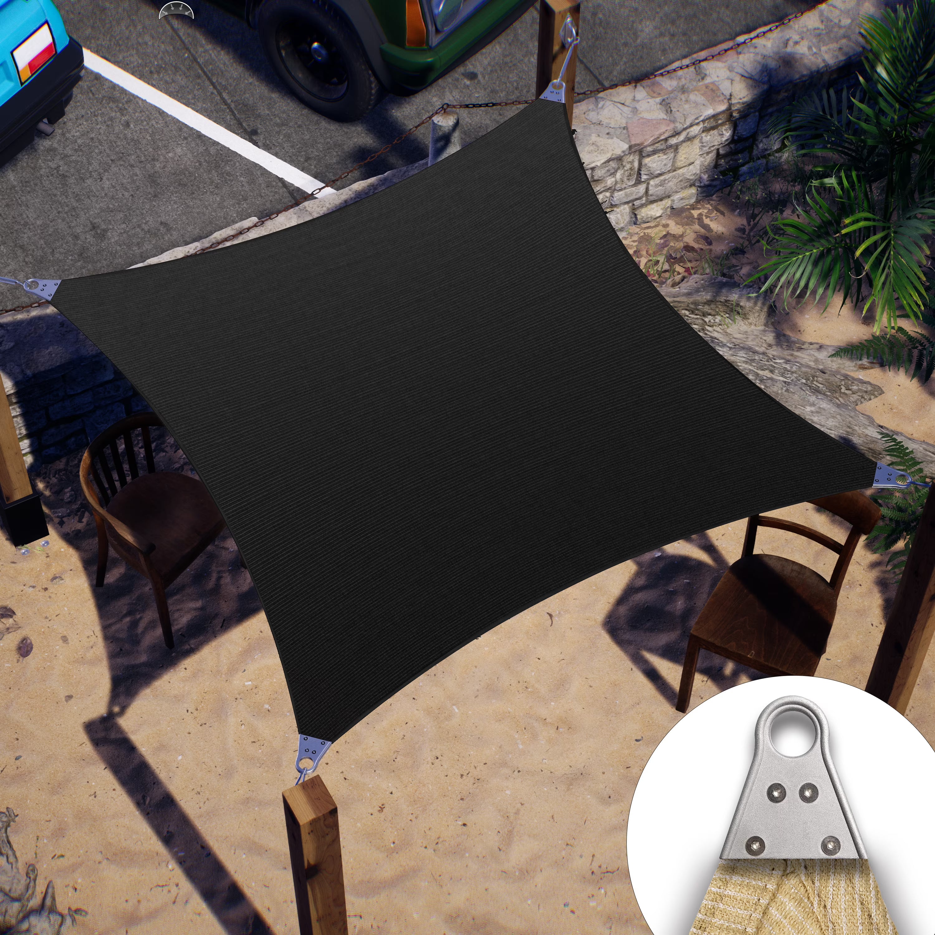 Black Square Sun Shade Sail Canopy Structure X601