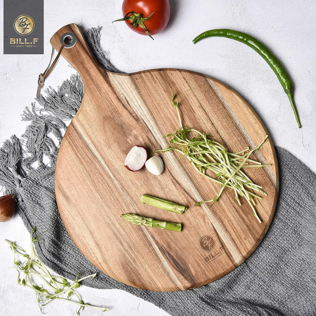 Acacia Wood Pizza Peel Cutting Board Cheese Paddle Board Bread and Crackers Platter with Handle 16 x 12 x 0.5 Inch Pack of 2 J8168