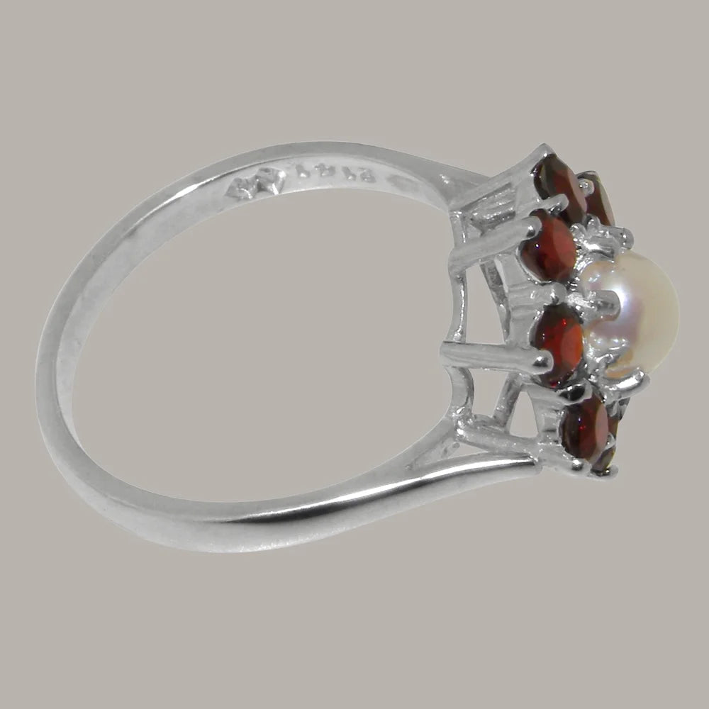 9k White Gold Cultured Pearl & Garnet Statement Ring S6022
