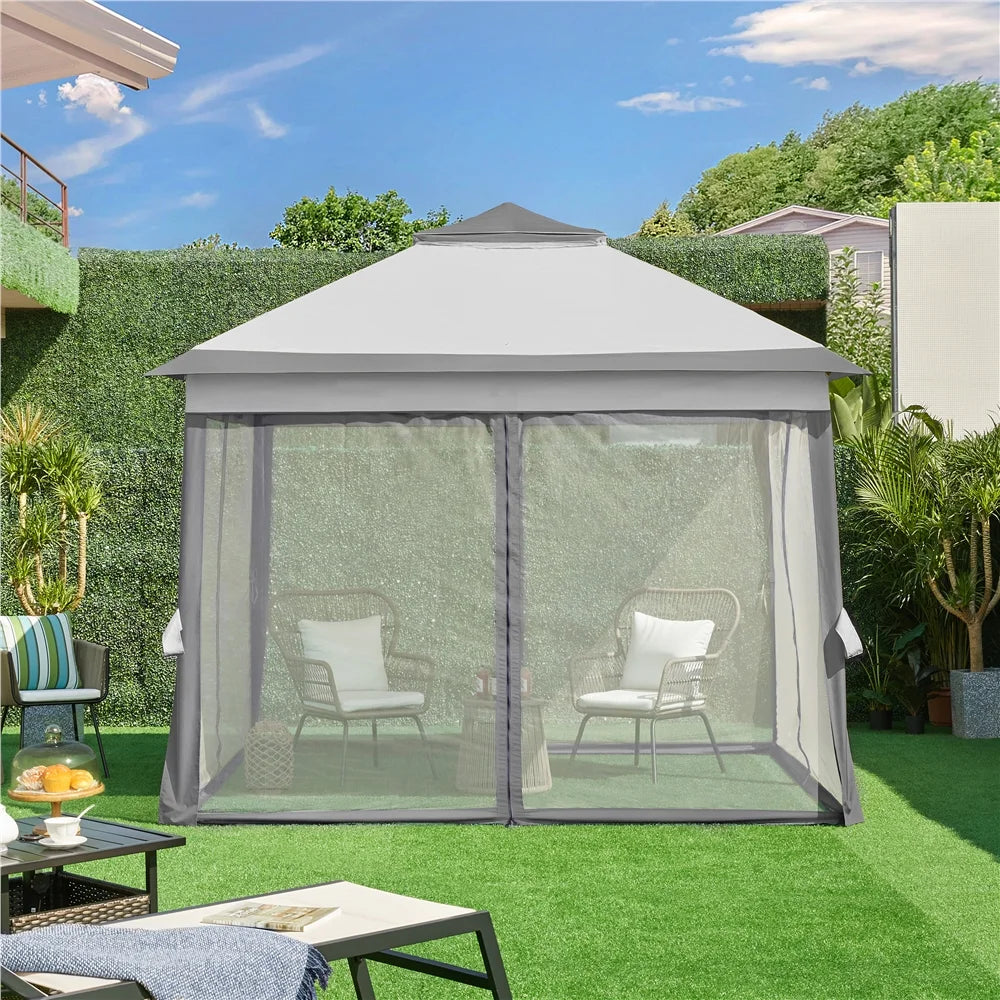 11x11 FT Pop-Up Gazebo with 4 Mesh Sidewalls, Light Gray I53630