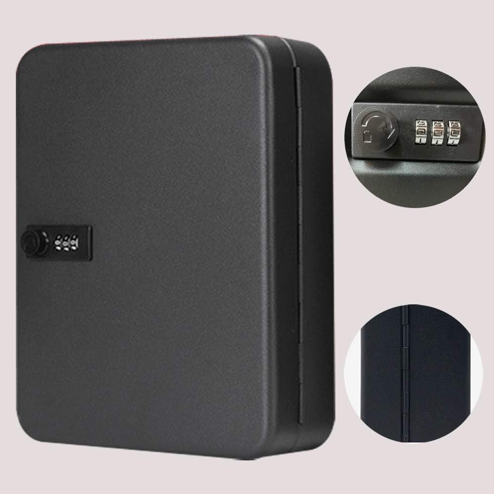 Black Steel Key Cabinet Box with 24 Key Slots and Combination Lock Q49830