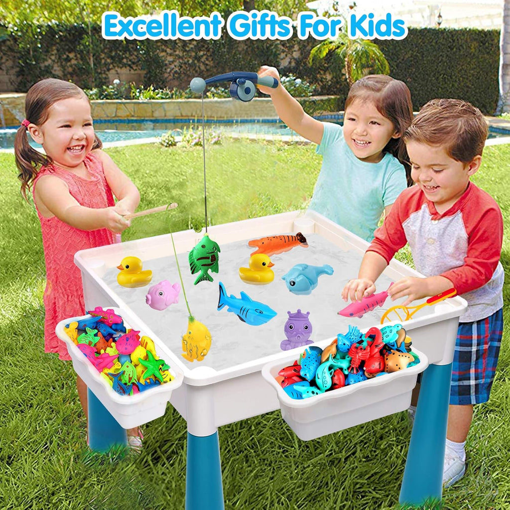 Kids Activity Table and Chair Set with 152Pcs Marble Run Building Blocks Water Table Sand Table STEM Toys H56188