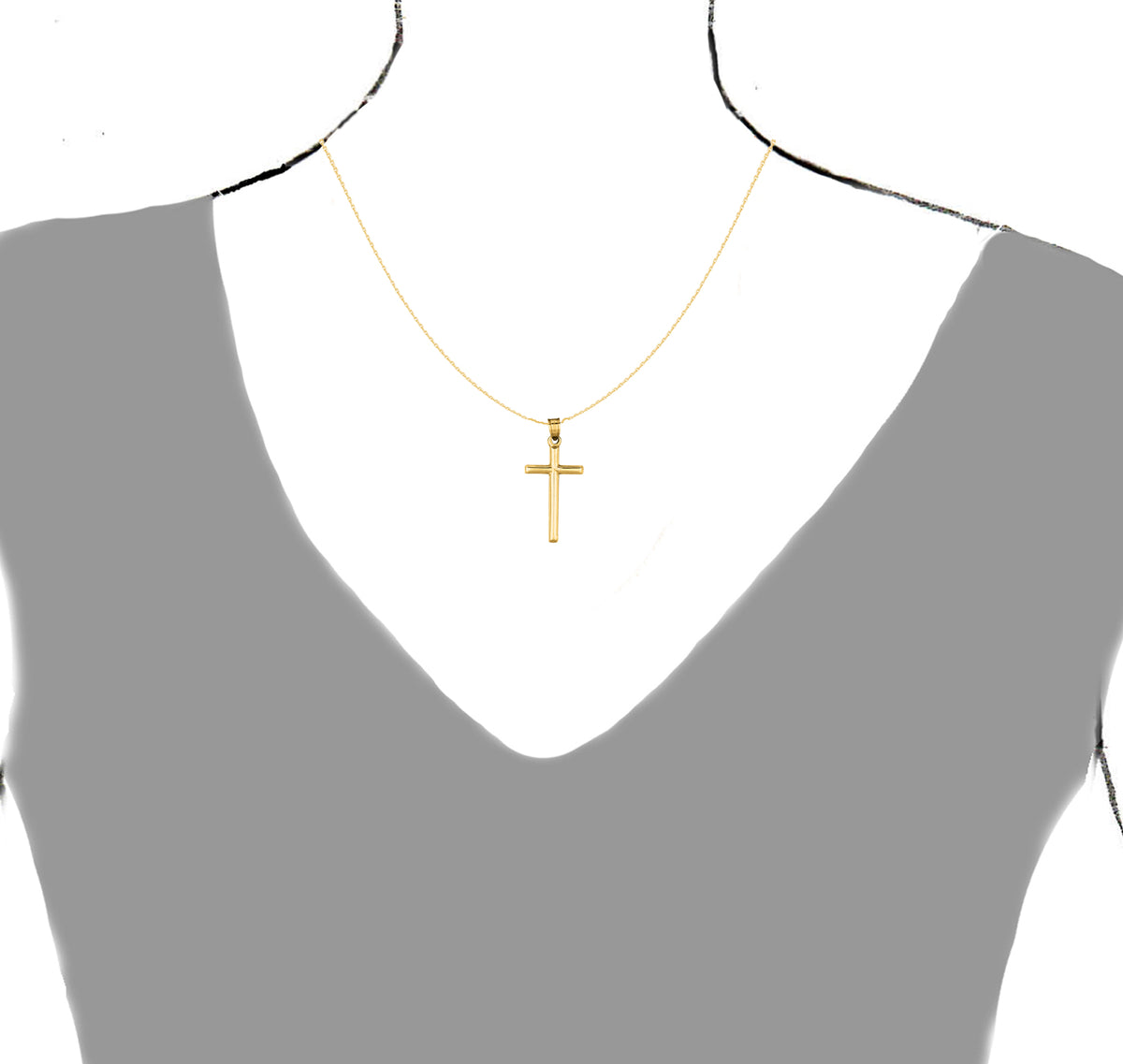 14K Yellow Gold Tubular Cross Pendant Necklace (18 inches) A985