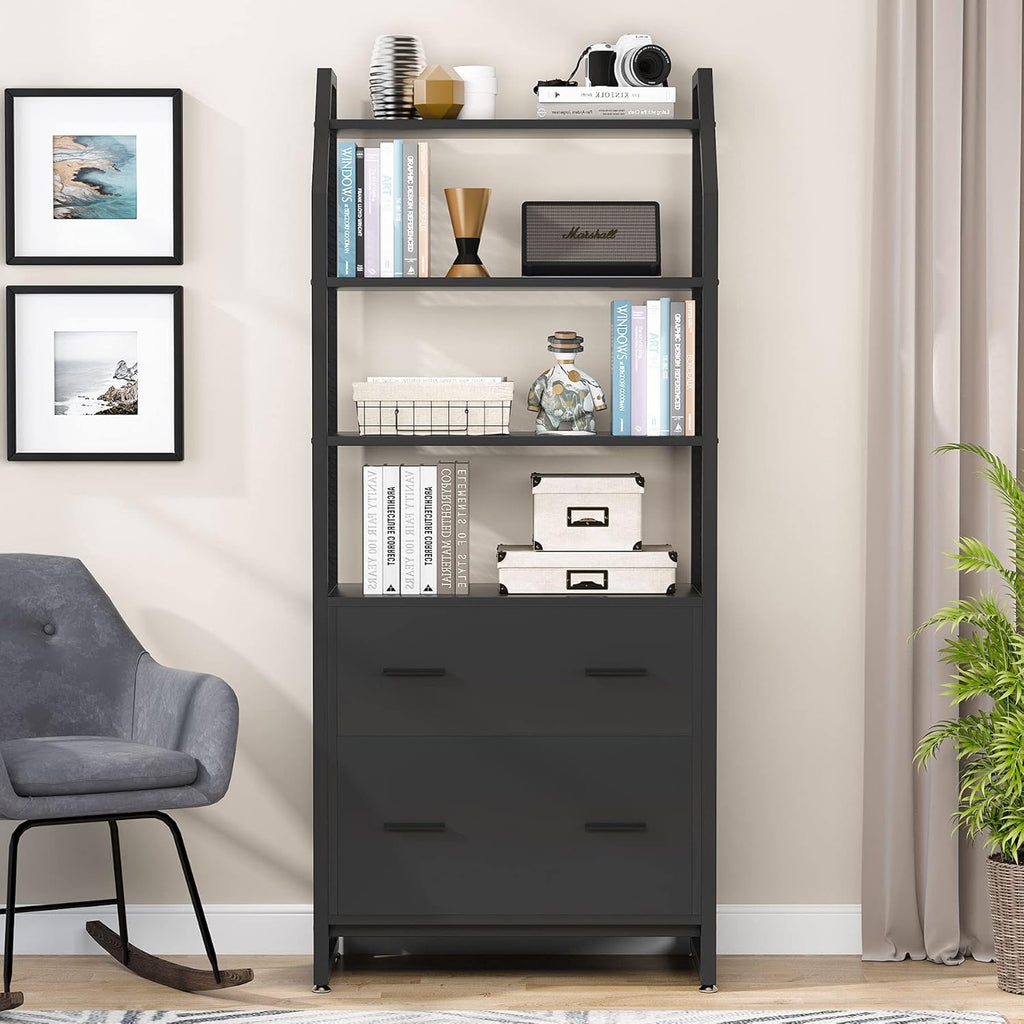 Black 2 Drawer File Cabinet with Bookshelf Z407