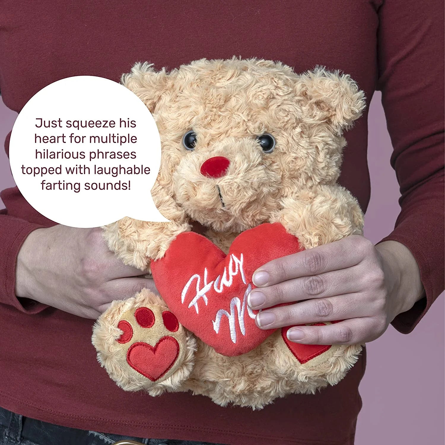 Brown Plush Teddy Bear with Red Hug Me Love Heart Stuffed Animal H140