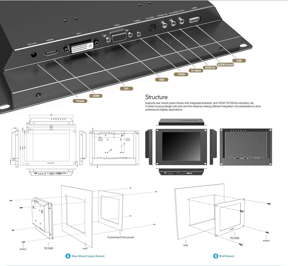 10.4" 5-Wire Resistive 4:3 HDMI Open Frame Touch Screen Y166600
