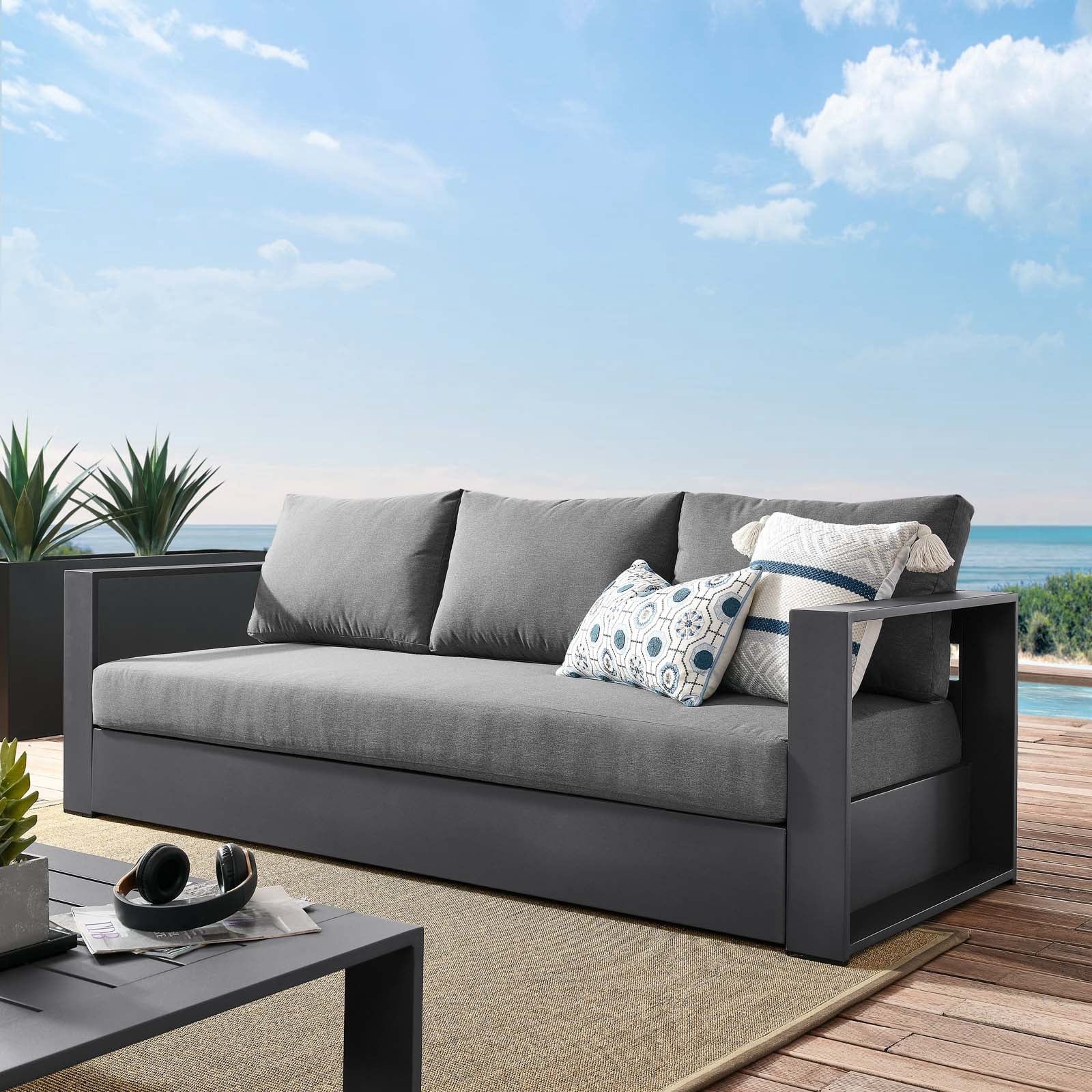 Grey Aluminum Fabric Outdoor Lounge Sofa K890