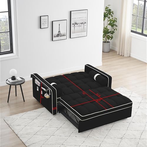 Beige Convertible Couch with Pullout Bed Sleeper Sofa Y518