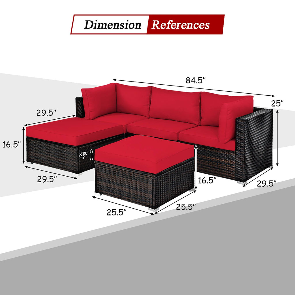 Red 5 Piece Patio Rattan Furniture Set O49104