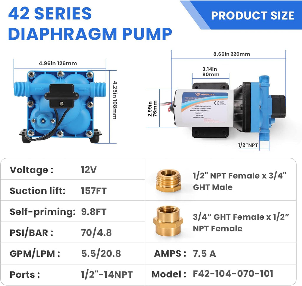 12V Self Priming Diaphragm Pump with Pressure Switch L207545