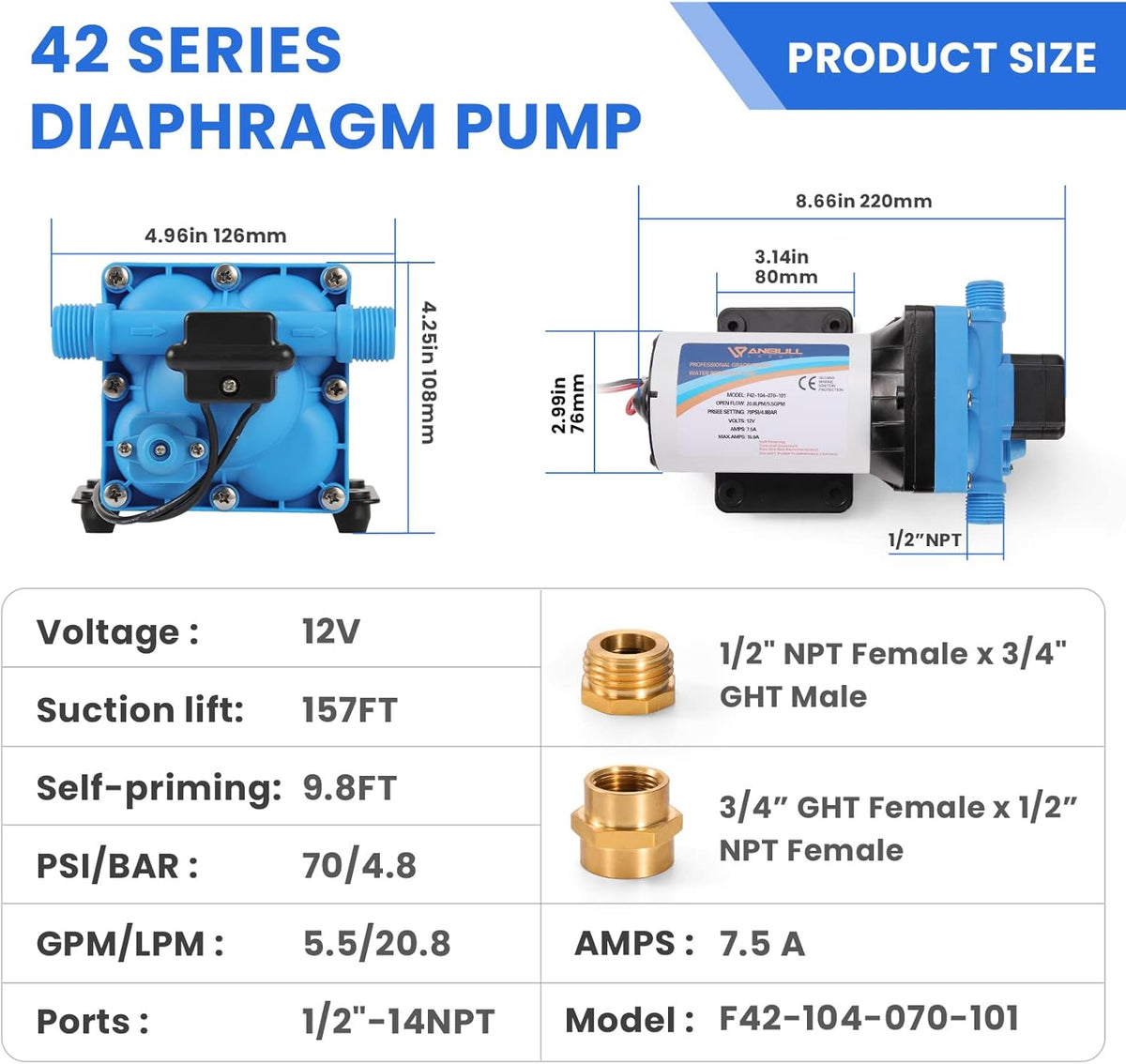 12V Self Priming Diaphragm Pump with Pressure Switch L207545