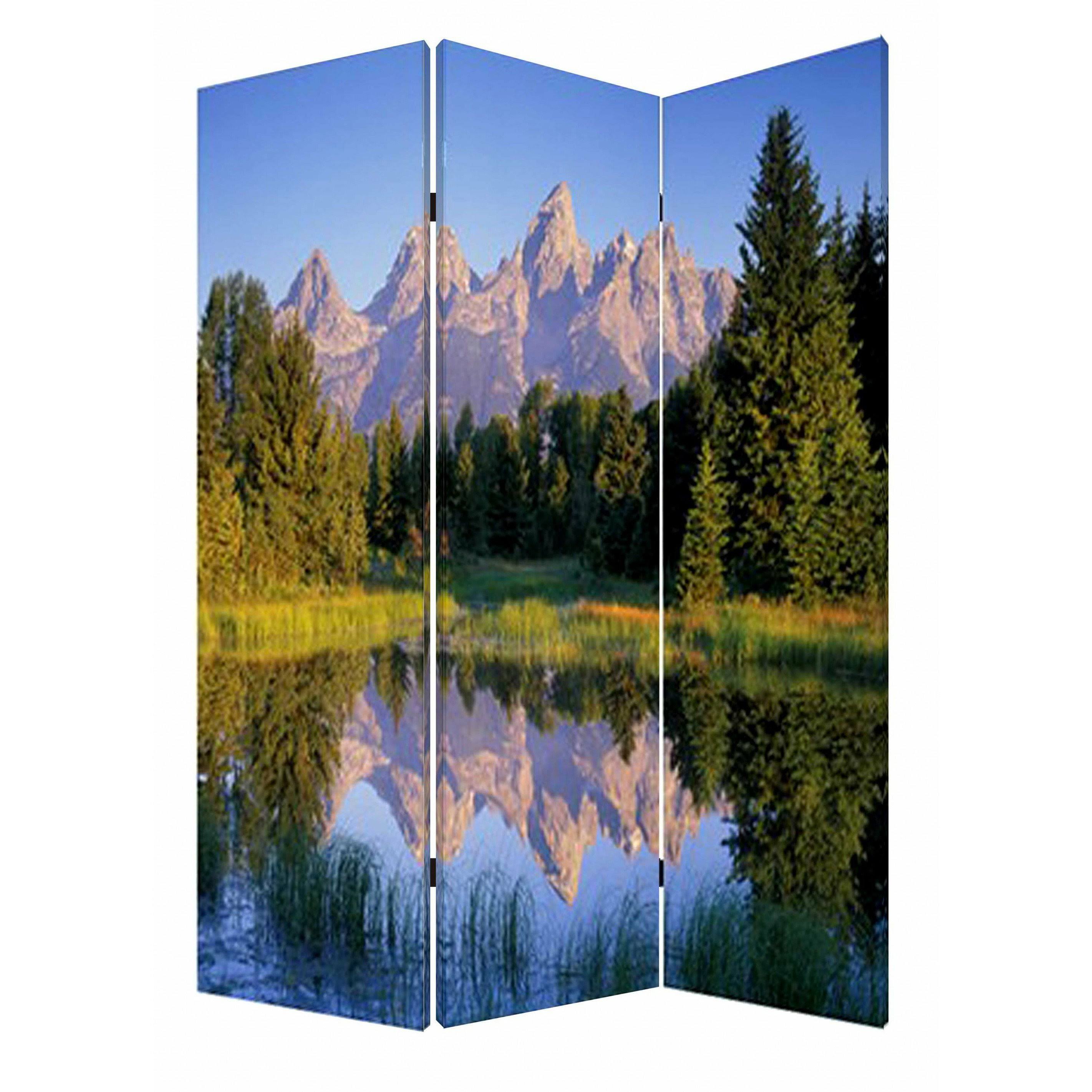 Multi Color Wood Canvas Mountain Peaks Screen Q659