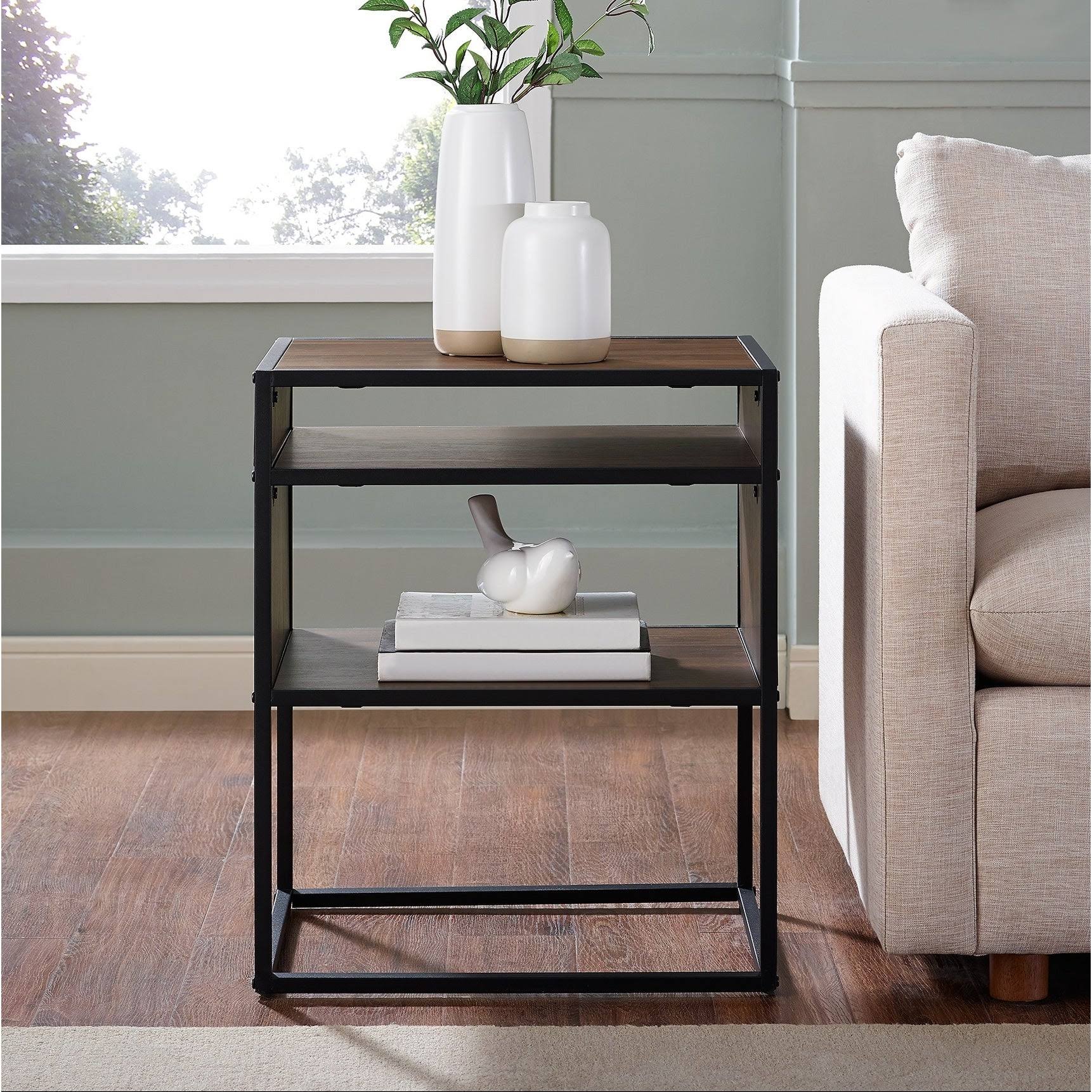 Dark Walnut Open-Shelf Side Table D72396