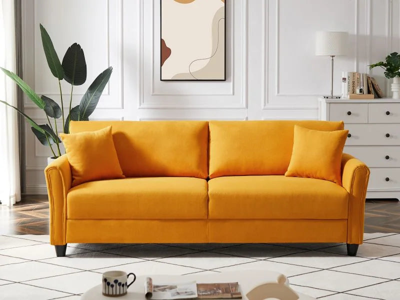 Blue Linen Loveseat Sofa with 2 Pillows W81322