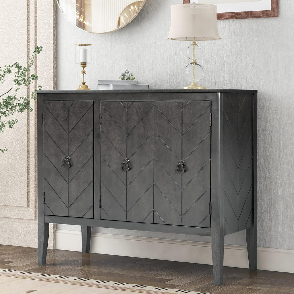 Antique Gray Wooden Accent Storage Cabinet with Adjustable Shelf M4495