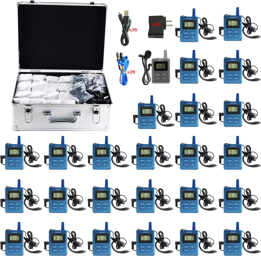 Wireless Tour Guide Whisper Acoustic Transmission System (1 Transmitter & 25 Receivers with Silver Aluminium Alloy Storage Case) Y53960