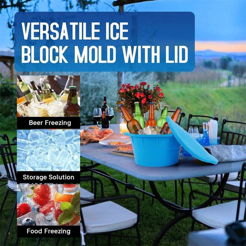 Large Round Silicone Ice Block Mold with Lid (Blue) R9332