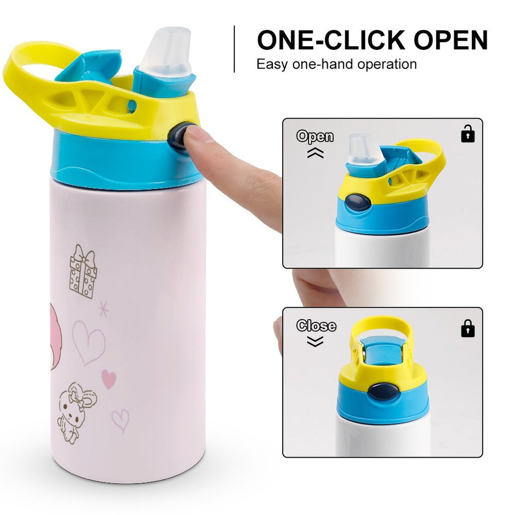 Pink Stainless Steel Children's Water Bottle With Straw O346
