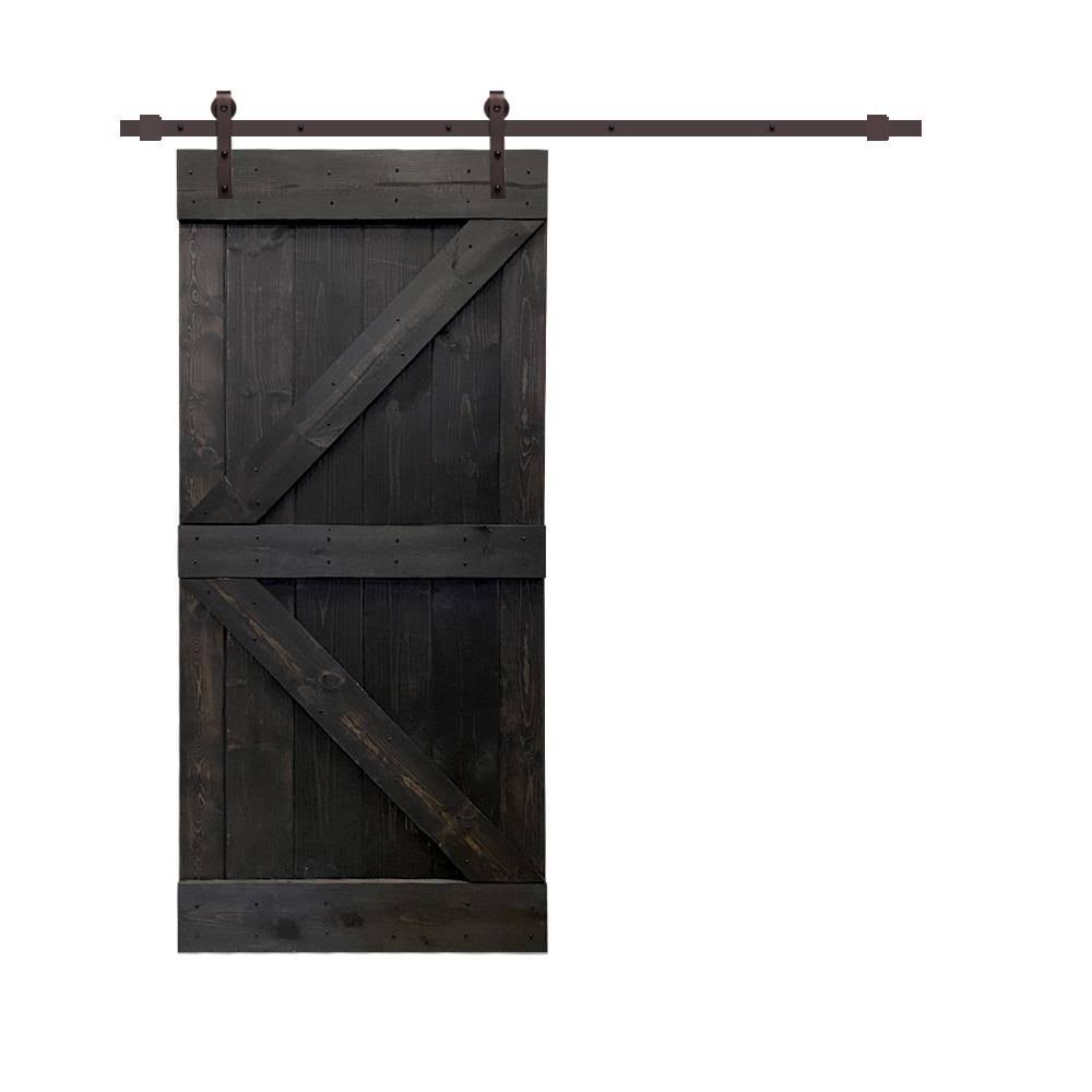 Charcoal Black Stained Wood Interior Sliding Barn Door with Hardware Kit I867