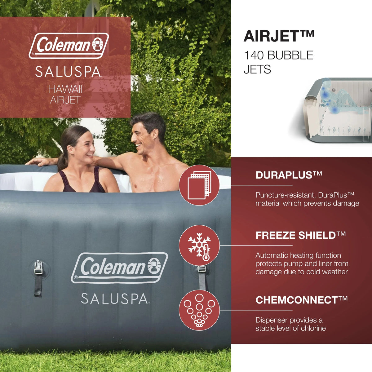 Inflatable Hot Tub with Spa Chlorine Kit & Filter (3 Pack) T440