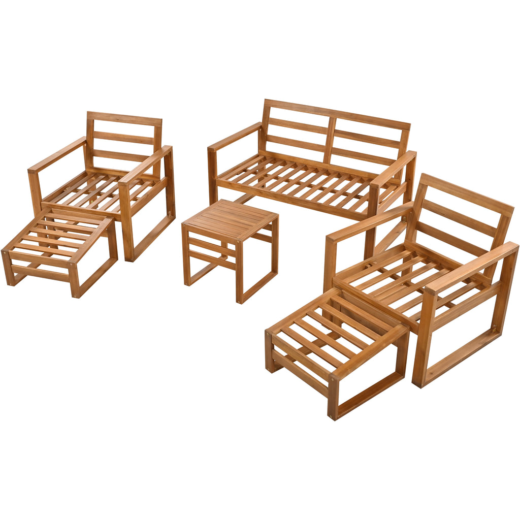 6-Piece Wood Outdoor Patio Conversation Set with Ottomans and Cushions J683712