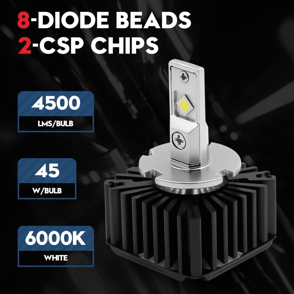 D8S LED Headlight Bulb Conversion Kit, 50W 7600Lms 6000K White, 2 Pack I3082