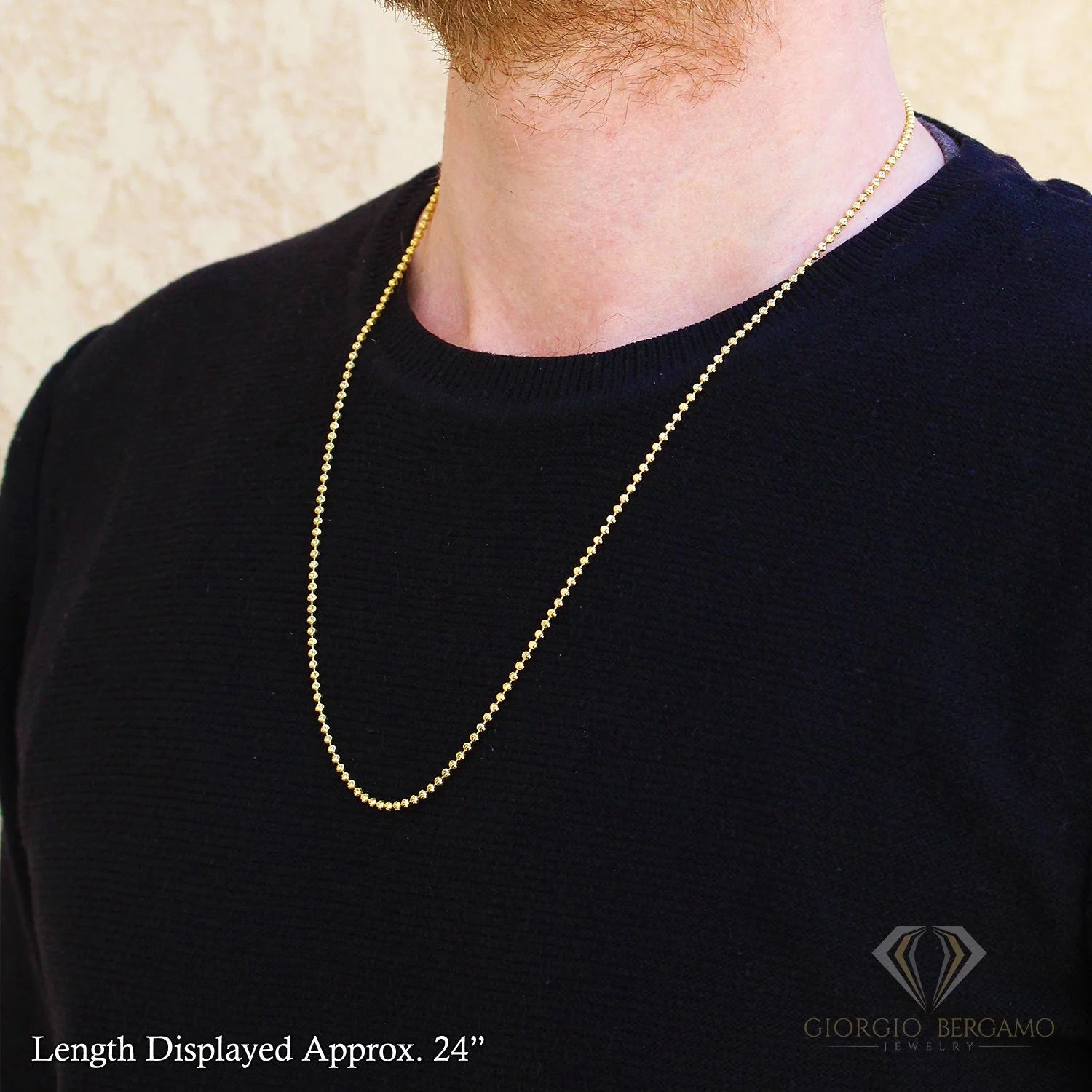 14K Yellow Gold 2.5mm Ball Bead Moon Cut Chain Necklace W532287