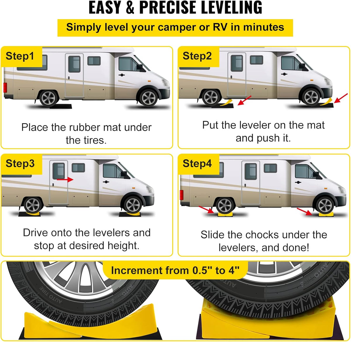 Camper Leveler 2 Pack HDPE Curved Levelers with Chocks and Rubber Grip Mats J36381