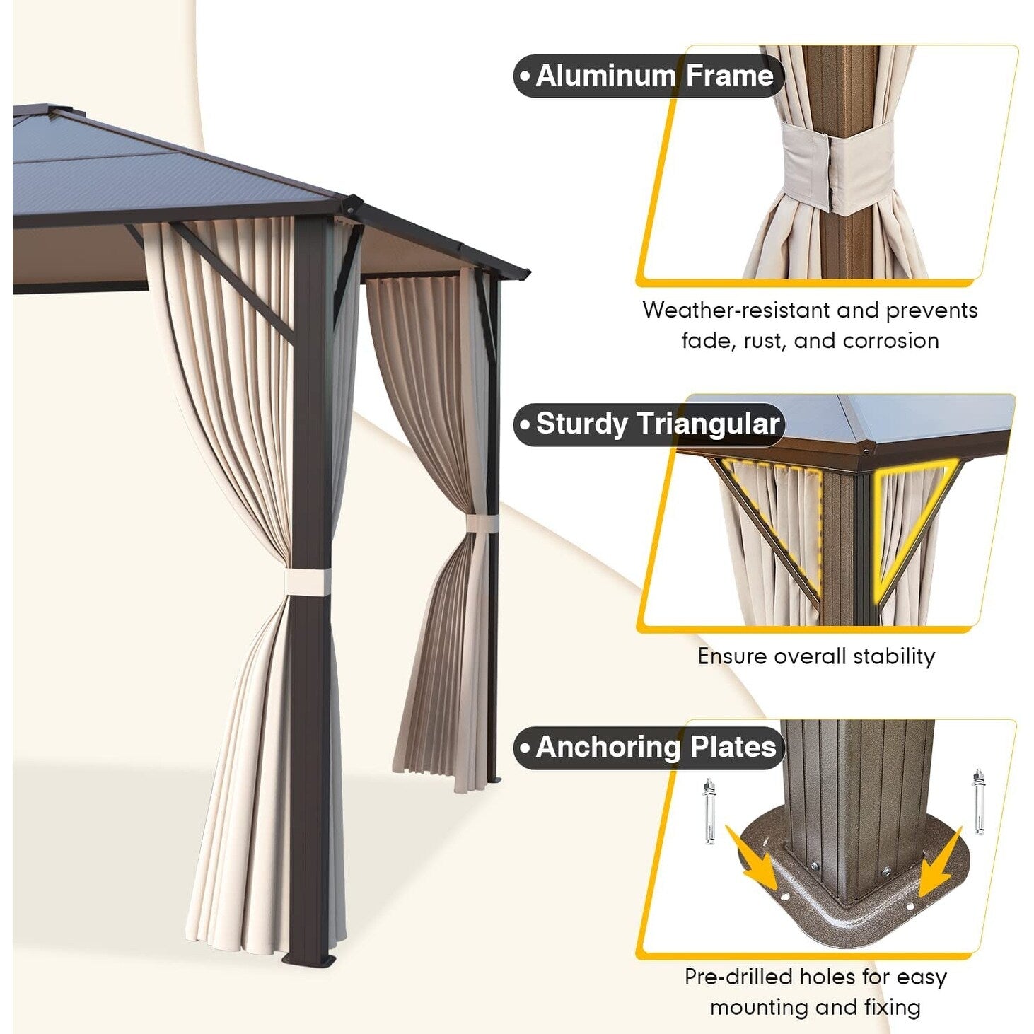 10'x12' Hardtop Gazebo Pergola with Netting and Curtains J508833