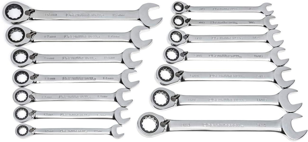 8 Pc. 12 Pt. Reversible Ratcheting Combination Wrench Set, Metric L80576