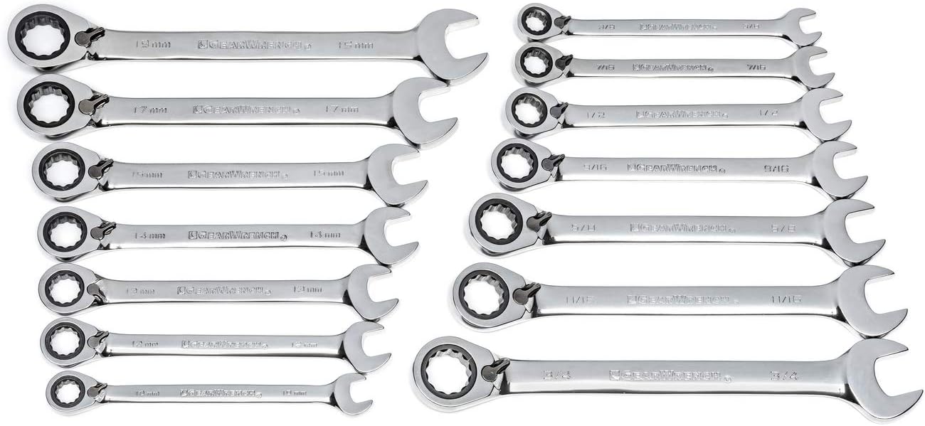 8 Pc. 12 Pt. Reversible Ratcheting Combination Wrench Set, Metric L80576