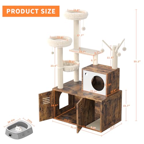 Rustic Brown Wooden Cat Furniture with Cat Tree Tower and Condo L511