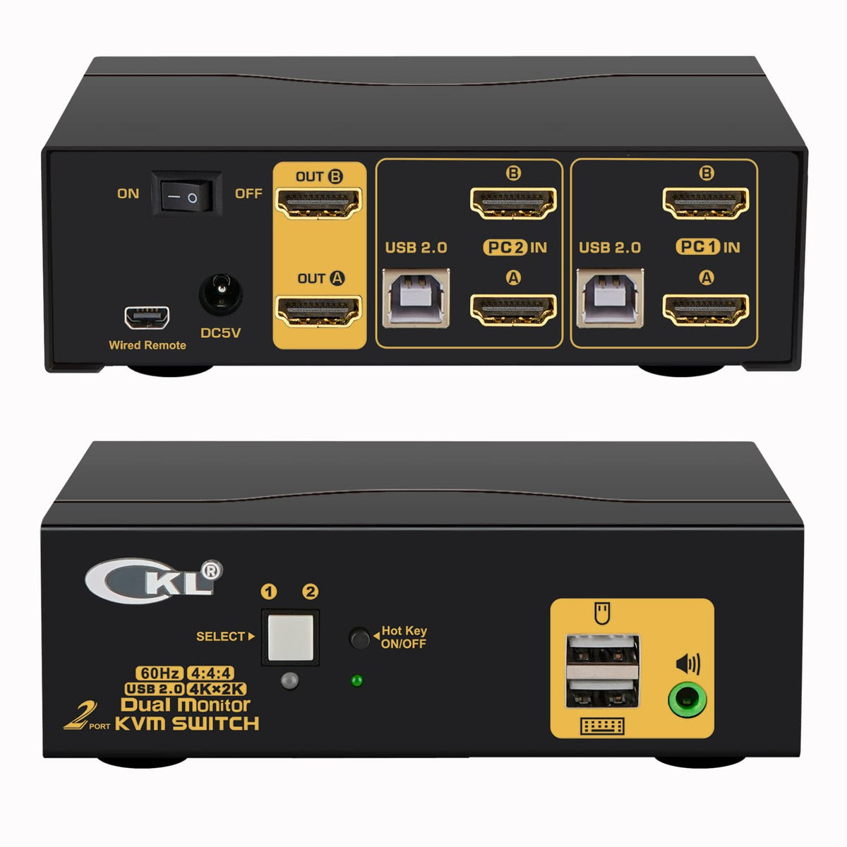 2 Port Dual Monitor KVM Switch HDMI 4K@60Hz with Audio Outputs and USB 2.0 HUB X870796