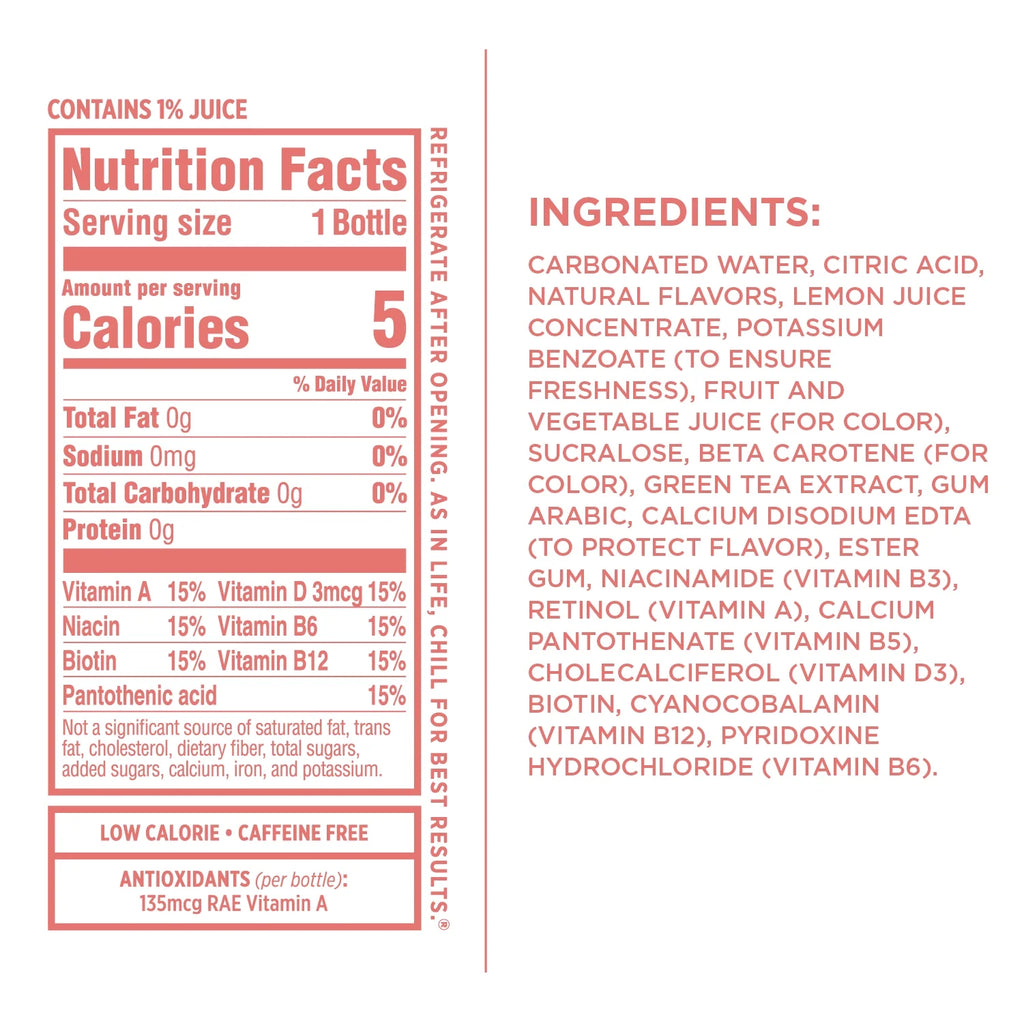 Strawberry Lemonade Sparkling Water 17 Fl Oz, Pack of 12 D195