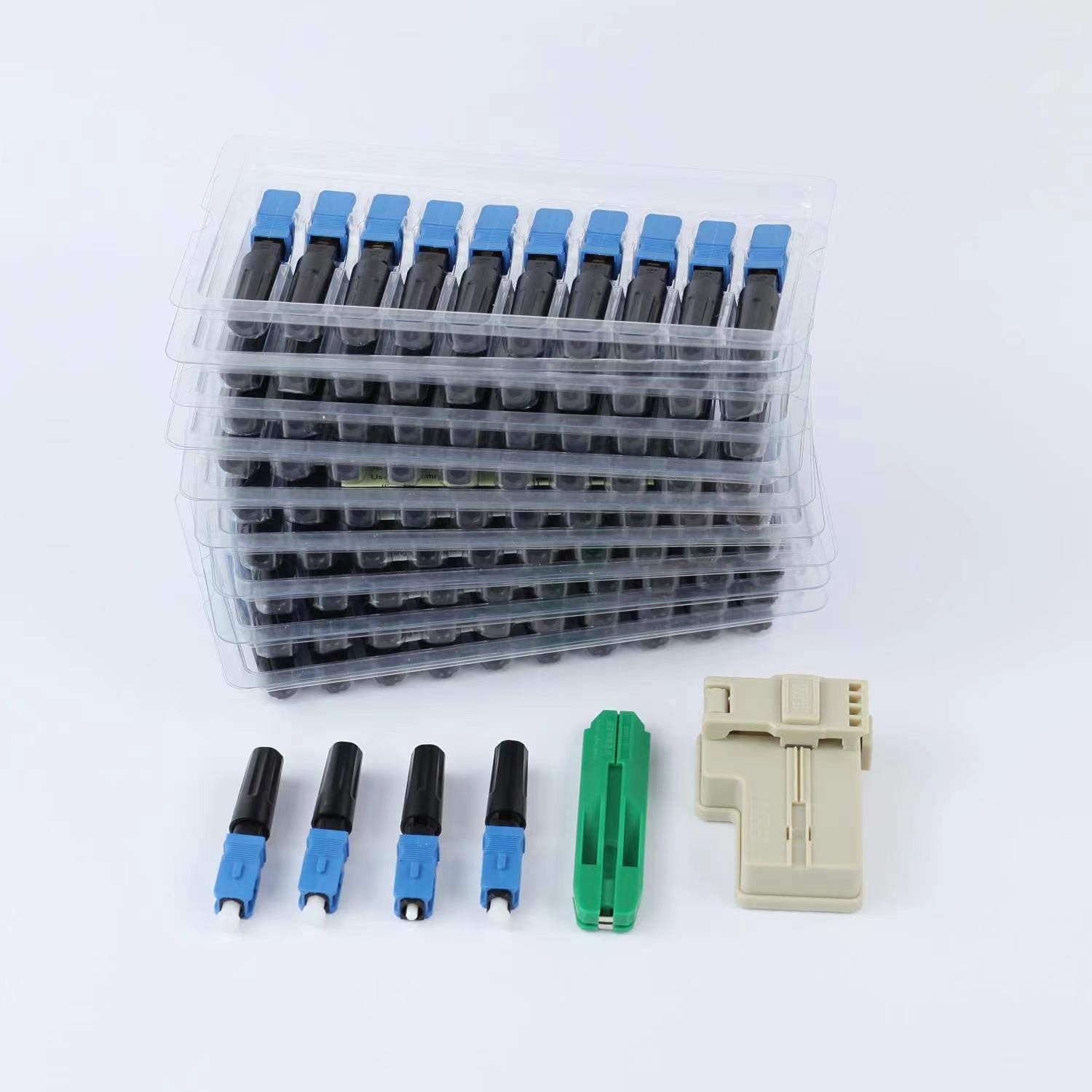 100pcs Fiber Optic Quick Connector with Matched Tools, Single Mode SM 9/125 Mechanical Fast Connectors, Pack of 2 U42046