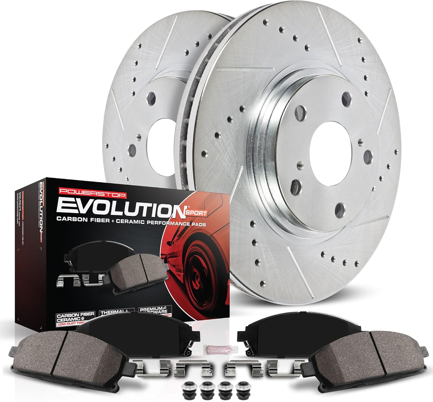 Front Z23 Carbon Fiber Brake Pads with Drilled & Slotted Brake Rotors Kit L83517